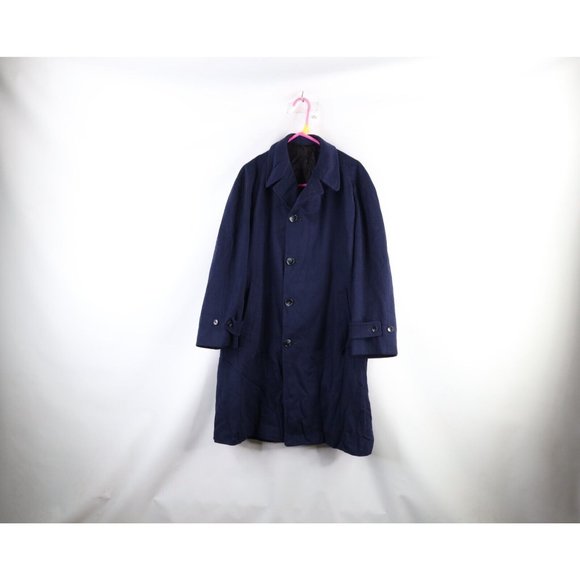 Vintage 50s 60s Savile Row Strachan Co Mens 38R Cashmere Wool Overcoat Blue